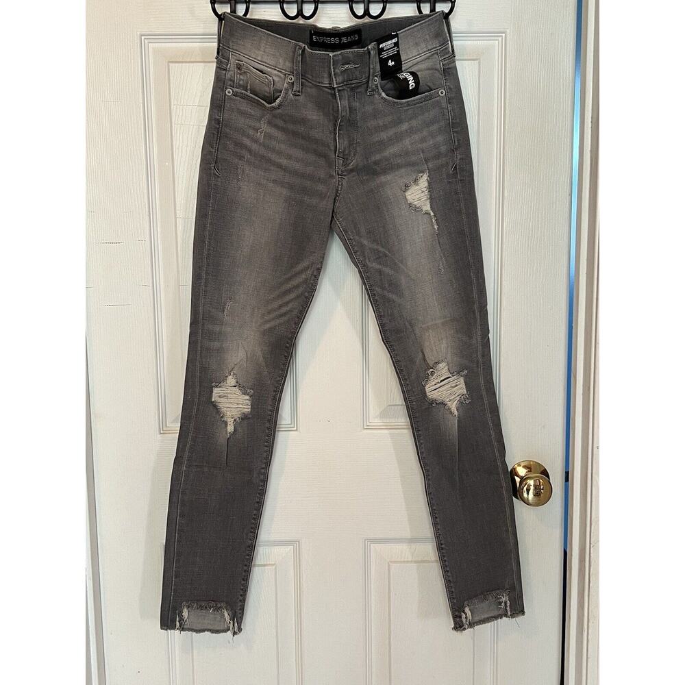 Express Performance Leggings Jeans Denim Distressed Size 4R, Mid-Rise